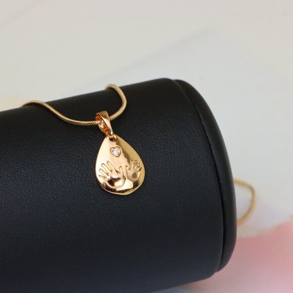 "Rose Gold Teardrop Pendant with Hand Imprint & Heart Accent Design, XPPT1382 - Picture 5 of 13